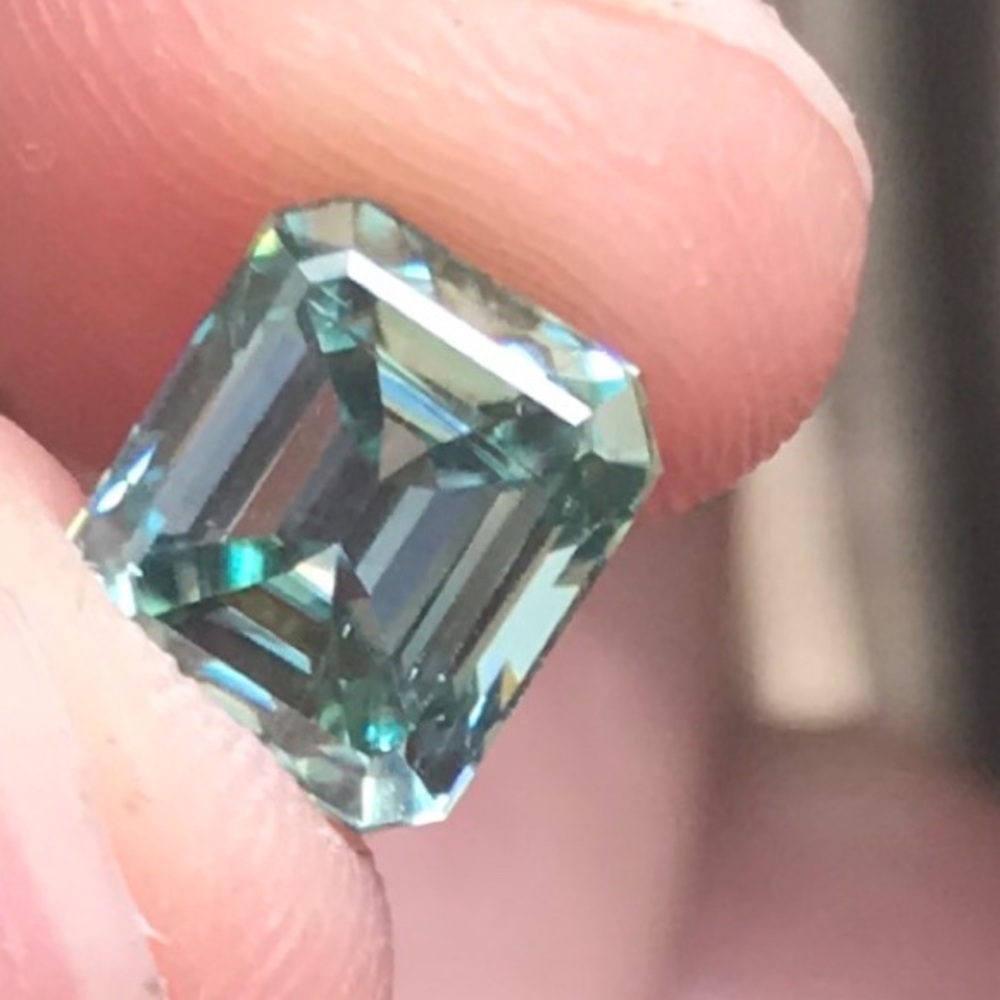 Teal Brilliant Emerald Cut Moissanite